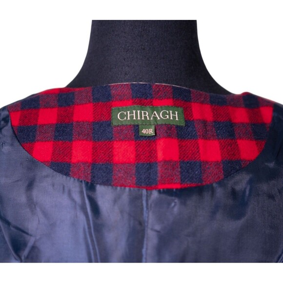 Mens Vest 40R Red Blue Plaid Check Wool Waistcoat Medium Formal Wedding Party - Picture 3 of 10